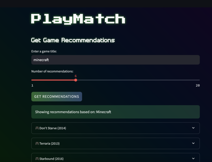 PlayMatch project screenshot